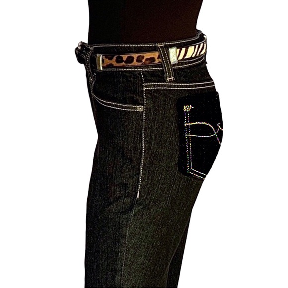 DKNY Jeans black straight leg jeans w/cream contrast stitching - Picture 5 of 11